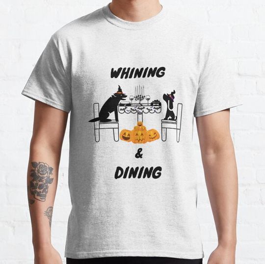 Discover Whining and Dining Black and White Dachshund - Halloween Dog theme T-shirts