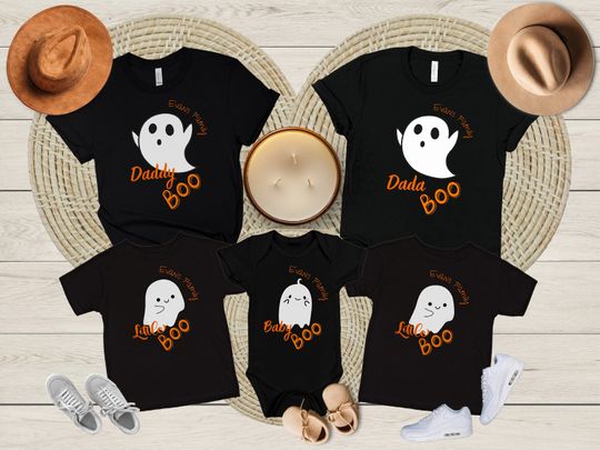Discover Custom Name Boo Family Halloween Shirts - Matching Set with Adorable Ghosts, Spooky Season Apparel, Family Name Matching Shirts