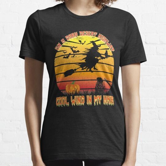 Discover Halloween Witch Riding Brooms On A Dark Desert Highway T-shirts