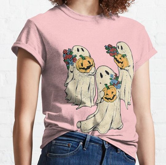Discover Vintage Floral Ghost Pumpkin Funny Graphic T-shirts