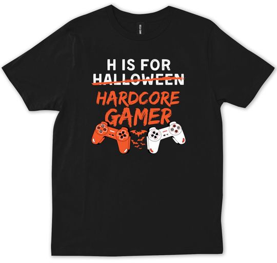 Discover H Is For Hardcore Gamer Funny Halloween Bats Video Games Birthday Gift T-shirt