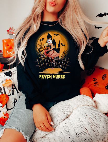 Discover Psych nurse Halloween shirt, long sleeve, sweatshirt, tank top, hoodie, gift, flamingo, psychiatric nurse, mental health, school psych