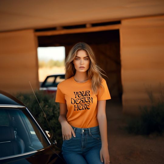 Discover Bella Canvas 3001 T-Shirt Mockup in Orange