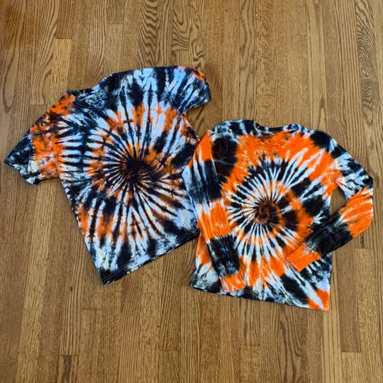 Discover Halloween Tie Dye T-Shirt // Unisex Kids T-Shirt // Orange & Black Tie Dye // Short or Long Sleeve