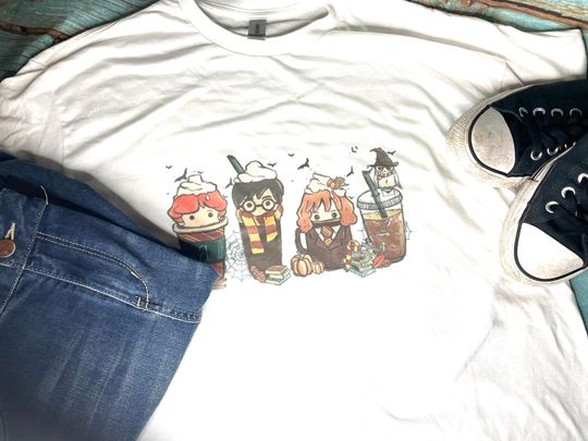 Discover T-shirt- Fall Wizard Boy coffee   white t-shirt