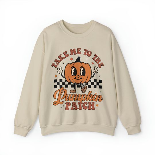 Discover Cute Autumn Crewneck with Flannel Pumpkin Design