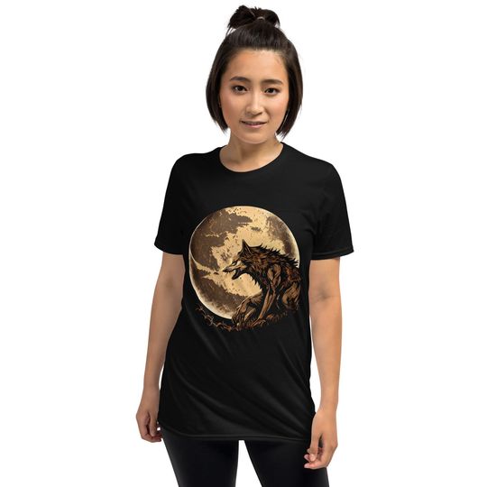 Discover Werewolf Full Moon T-Shirt: Sepia Toned Midnight Scene, Gothic Horror, Inner Beast