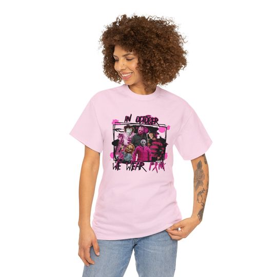 Discover In October We Wear Pink, Horror Film Icons Shirt, Halloween, Breast Cancer Awareness, Pink Warrior, Pink Ribbon Wear, Breast Cancer Support