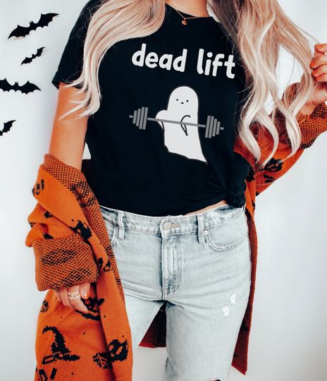Discover Dead Lift Ghost Halloween Gym Shirt, Deadlift Barbell Weightlifting Workout T-shirt, Funny Cute Fall Bodybuilding Fitness Tee, Crossfit Gift