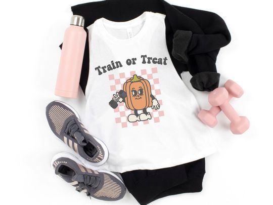 Discover Halloween Workout Shirt, Gym Crop Tank, Fitness Gift, Funny Halloween Top, Weightlifting, Power Lifting, WOD, Train or Treat