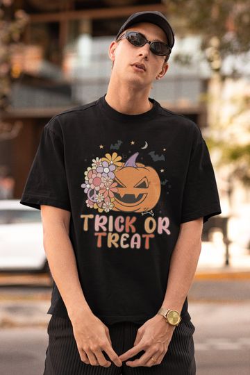 Discover Pumpkin With Flowers Halloween T-Shirt