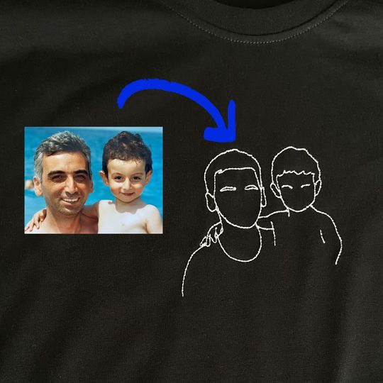 Discover Personalised Embroidered T-shirt, Portrait Embroidery, Personalized Gift for Couple, Gift for Family, Unisex Crewneck Cotton T-shirt