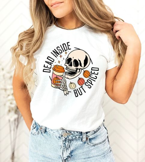 Discover Dead Inside But Spice Shirt, Long Sleeve Pumpkin Shirt, Tis The Season Pumpkin Shirt, Skeleton Hands Shirt, Kids Halloween Shirt Skeleton