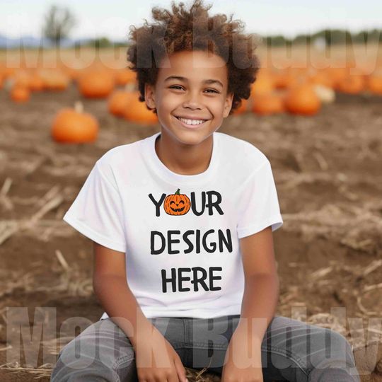 Discover White Gildan 5000B Mockup Tshirt, Pumpkin Patch Kids T-shirt Mock Up, Halloween t shirt for child G G5000B Tee Fall Autumn