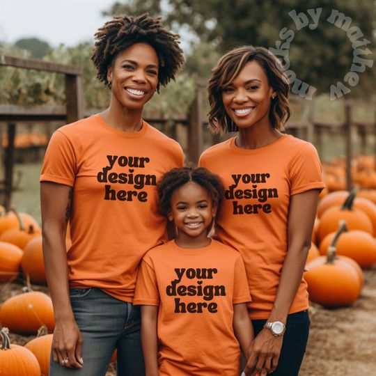 Discover Bella Canvas 3001 Family Tshirt Mockup, Ornge Crewneck, Autumn, Halloween, Fall,  Group Shirt, POD Template, Your Design Here