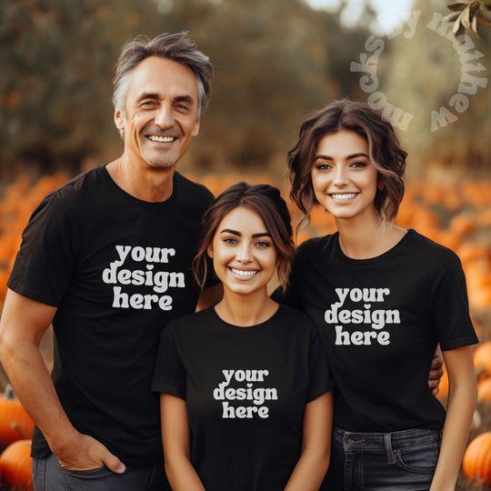 Discover Bella Canvas 3001 Family Tshirt Mockup, Black Crewneck, Autumn, Halloween, Fall,  Group Shirt, POD Template, Your Design Here