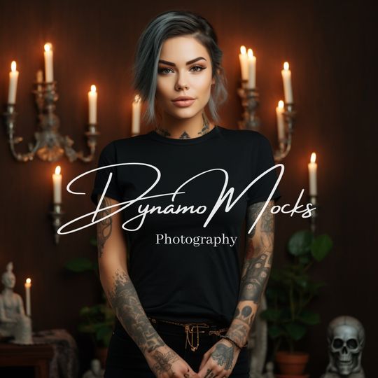 Discover Halloween Black Bella Canvas 3001 Shirt Mockup with Female Model