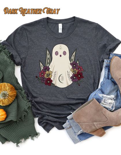 Discover Boho Halloween T-Shirt, Floral Halloween, Ghost Shirt, Fall Sweatshirt, Cute Ghost
