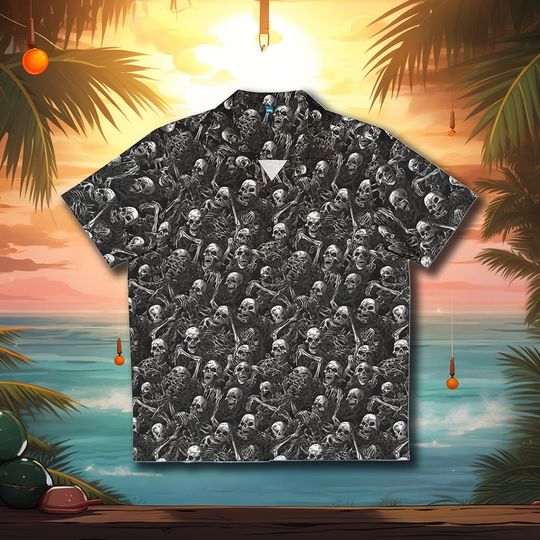 Discover Zombie Dancing Horde Hawaiian Shirt inspired by MC Escher with a Undead Twist, Horror Tropical Hawaii Shirt, Monsters Aloha Shirt