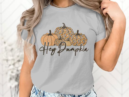 Discover Fun Fall Hey Pumpkin Leopard print T-Shirt, Ladies Unisex Crewneck Shirt, Halloween Shirt, Cute Tshirt, Gift, Party, Funny Tee