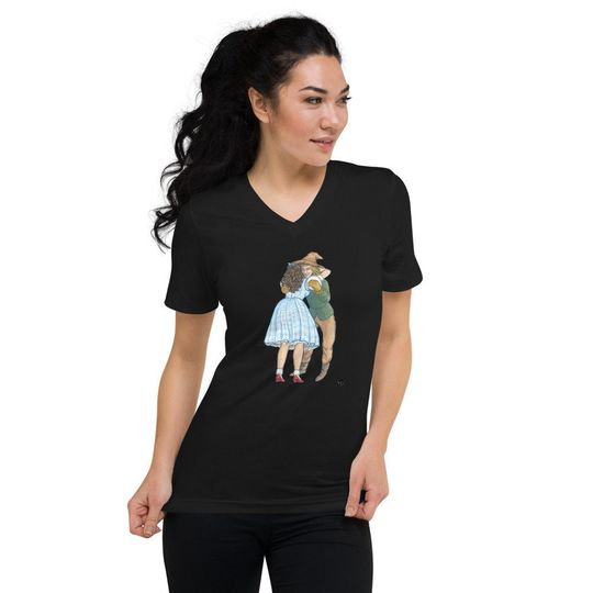 Discover Dorothy and the Scarecrow Hug Watercolor Illustrated T-Shirt - Perfect Gift for Wizard of Oz Fans! Made with Love!