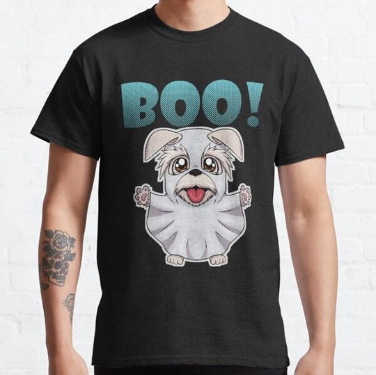 Discover Boo Ghost Pug Puppy | Halloween Puppy | White T-shirts
