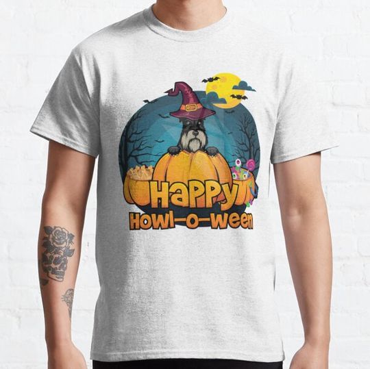 Discover Happy Howloween Schnauzer Dog Halloween Funny Happy Halloween Witch Pumpkin T-shirts