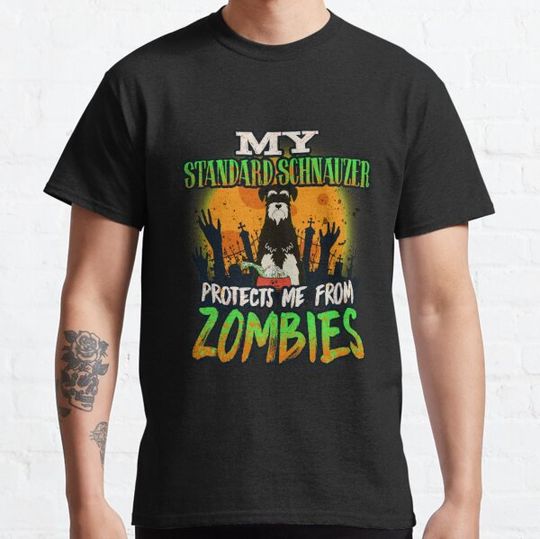 Discover My Standard Schnauzer Protects Me From Zombies - Funny Standard Schnauzer Halloween Zombie Eater T-shirts