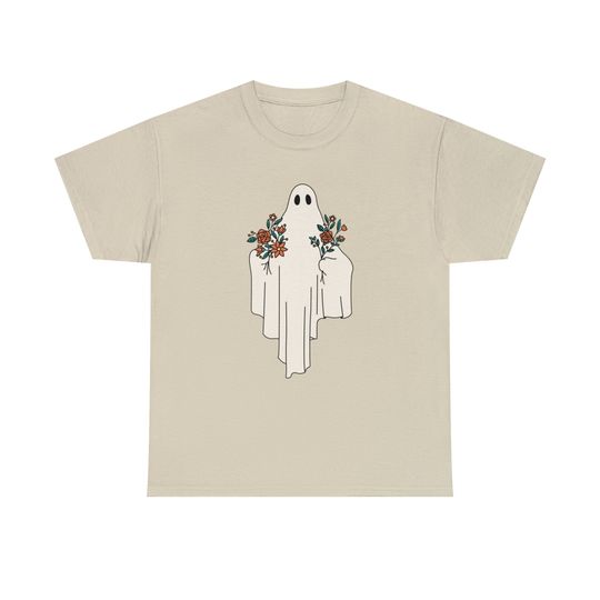 Discover Ghost Cotton T-Shirt For Women, Halloween Tee for Men, Floral Shirt