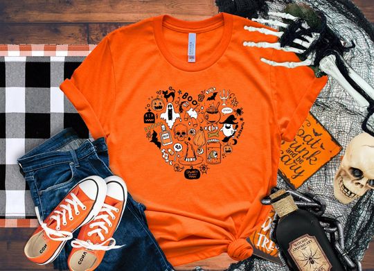Discover Doodles Halloween Shirt - Trendy Witch Heart Design