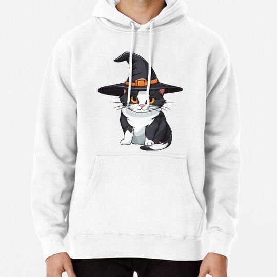 Discover Cat Black and White with Halloween Hat Soo Beautiful Hoodies