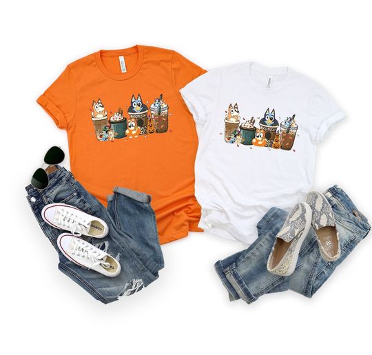 Discover BlueyDad Fall Season Shirt - Coffee and Halloween Theme