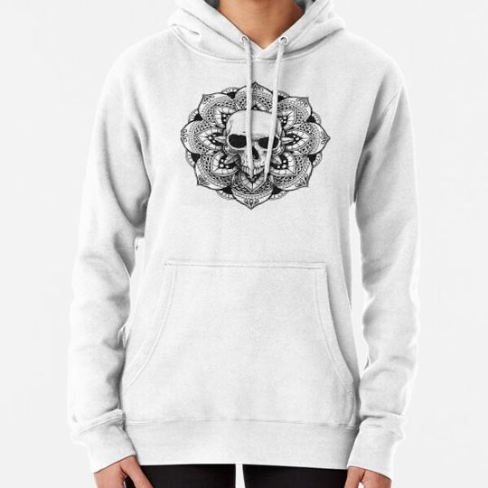 Discover Skull With Lacy Collar Black and White Hoodies