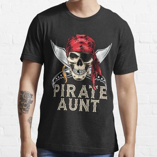 Discover Pirate Aunt Gift Jolly Roger Flag Skull Halloween Auntie T-shirts