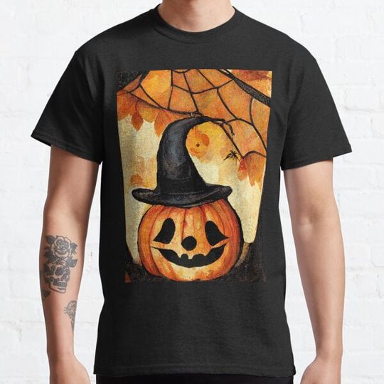 Discover JACK-O-LANTERN WEARING WITCHES HAT T-shirts