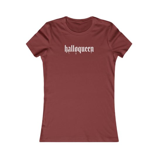 Discover Halloqueen Women's Favorite Tee- SLIM FIT Halloween-Inspired Cotton T-shirt- Spooky font, Unique Gothic Style Tee for Halloween Enthusiasts