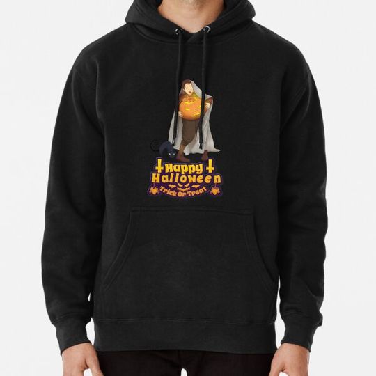 Discover Boy with Heavy Pumpkin and Ghost Cat Classic Art Hoodies