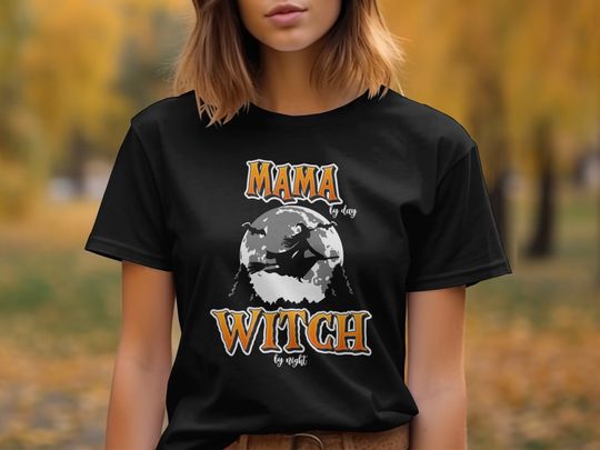 Discover Funny Halloween Shirt for Mama By Day Witch By Night, Womens Mom Gift, Spooky Witchy T-shirt, Cute Costume Tee, Girls Moon Top