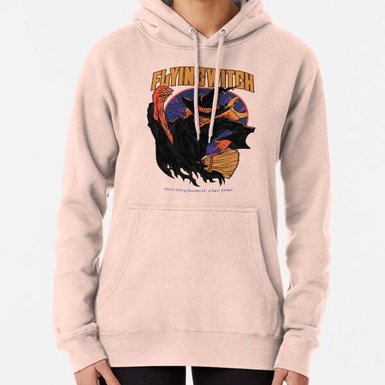Discover happy halloween witch riding brooms on a dark desert highway Hoodies