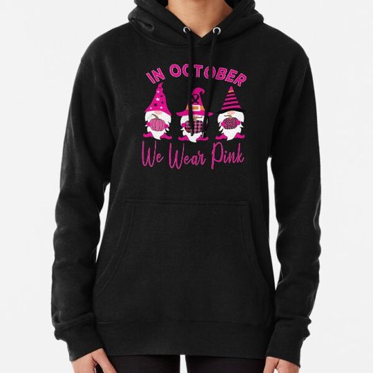 Discover In October We Wear Pink Pumpkin Gnome Breast Cancer Awareness Hoodies