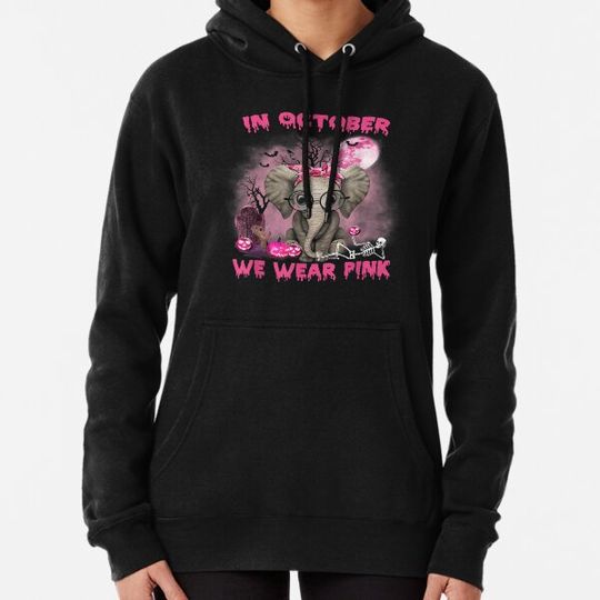 Discover In October We Wear Pink Ribbon Halloween 2022 Cute Elephant Hoodies