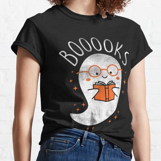Discover Cute Ghost Book Reading Halloween Teacher Top T-shirts