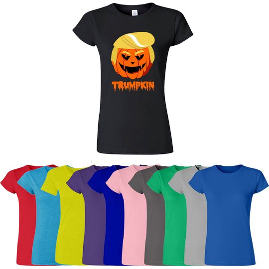 Discover Halloween TRUMPKIN Women Short Sleeve T-Shirt, Trump Halloween Funny Tee, Trump Lady Tshirt - SIZES S to 3XL, Soft and Lightweight shirt