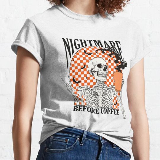 Discover Season Hippie Hippy Peace Nightmare - Funny cute Skeleton Before Coffee Coffee Fall Autumn Halloween T-shirts