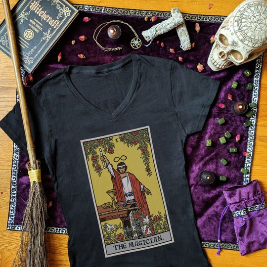 Discover Magician Tarot Card V-Neck Shirt for Women