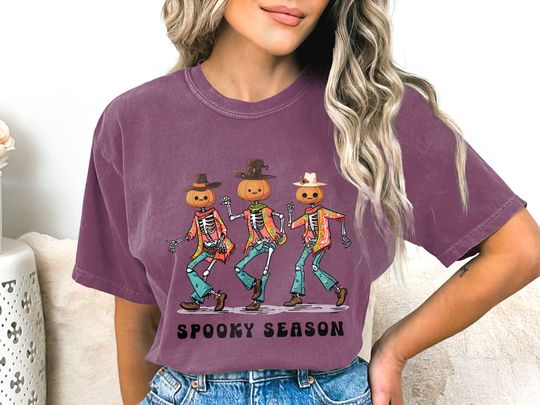 Discover Spooky Season Shirt |  Halloween TShirt | Funny Dancing Skeleton TShirt | Cowboy Graphic Tee | Vintage Graphic Tee