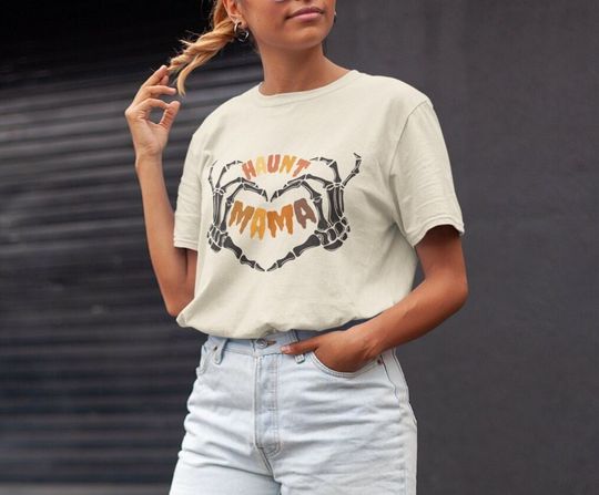 Discover Halloween shirt Haunt Mama, Skeleton Hands Fall color tshirt, Heavy Cotton Tee