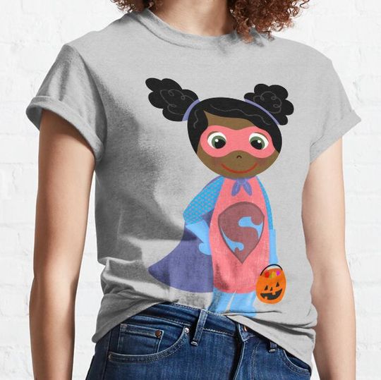 Discover Superhero Girl Trick or Treater Dark Skin, Black Hair T-shirts