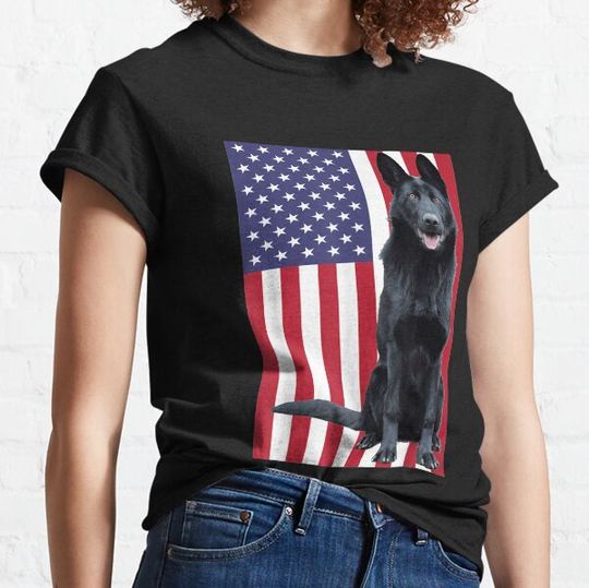 Discover Black German Shepherd with US Flag T-shirts