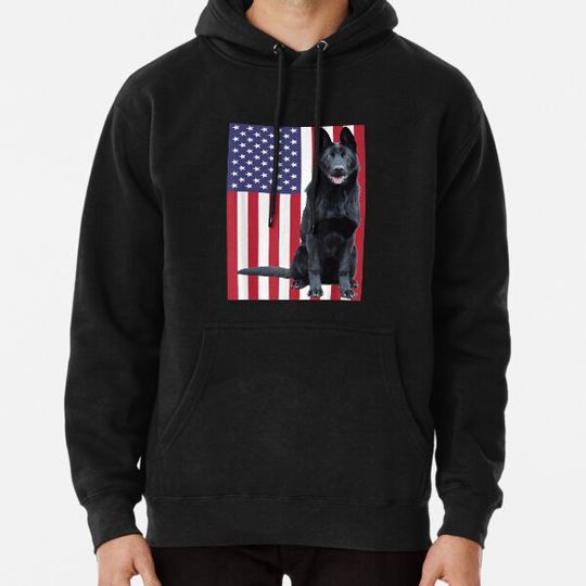 Discover Black German Shepherd with US Flag Hoodies